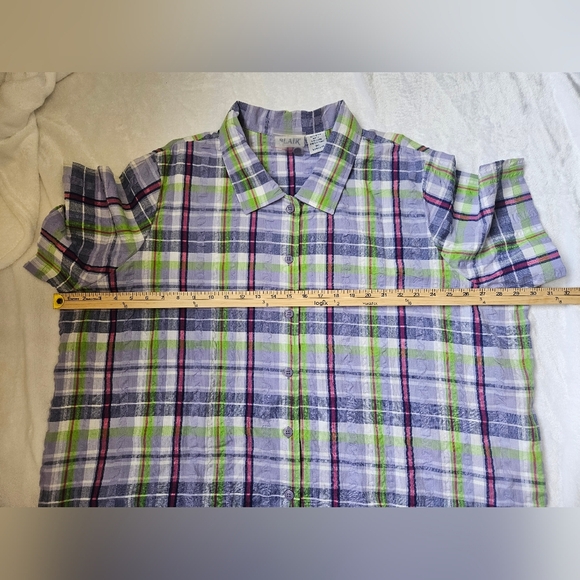 Blair Women's Plaid Button-Up Shirt in Green and Purple Plus 3XL 100%Cotton NWT. - Picture 3 of 5